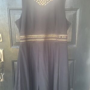 Classic Black Sleeveless Dress with Metallic Stud Detail
